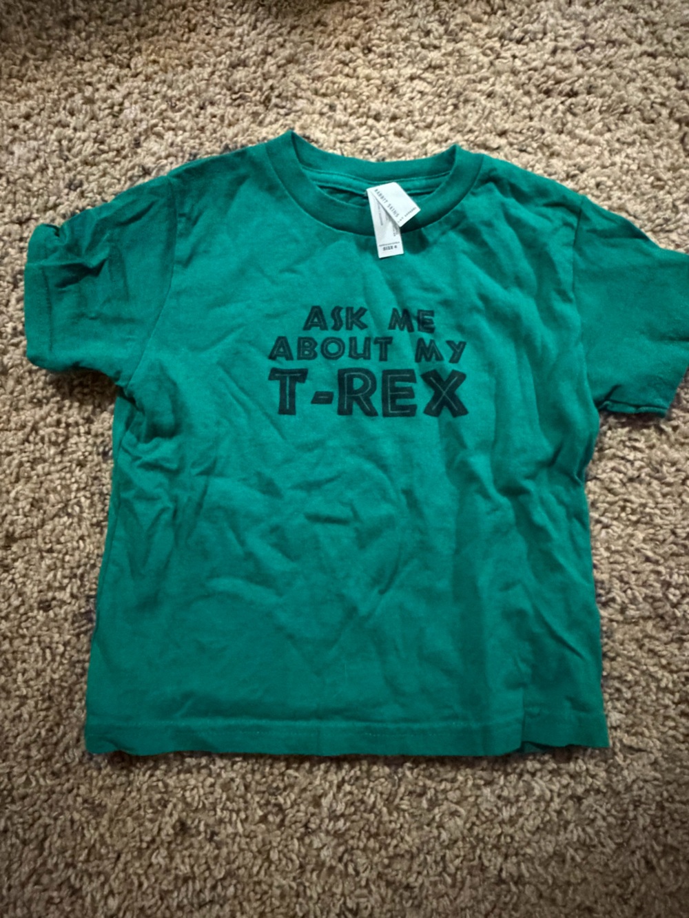 Green T‑Shirt with 'Ask Me About My T‑Rex' Graphic
